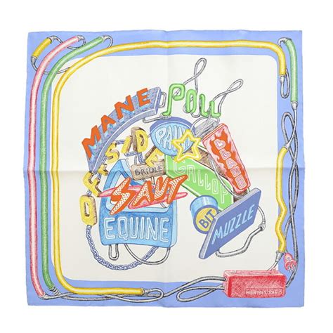 HERMES Silk Gavroche Chevaloscope Scarf 45 Neon Bleu .